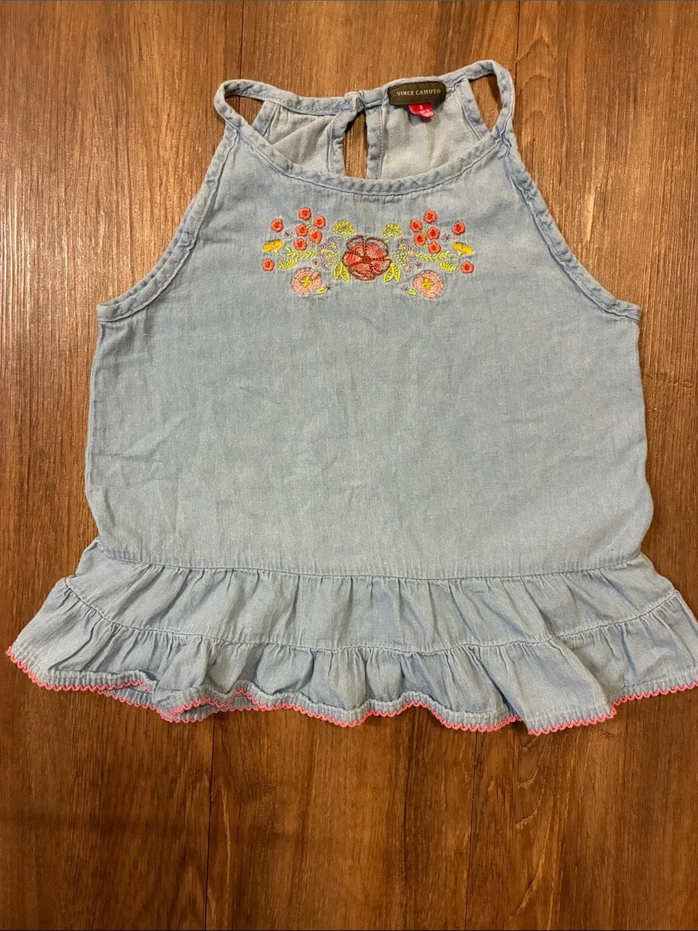 Vince Camuto Kids Embroidered Chambray Halter Top Blue Size 8